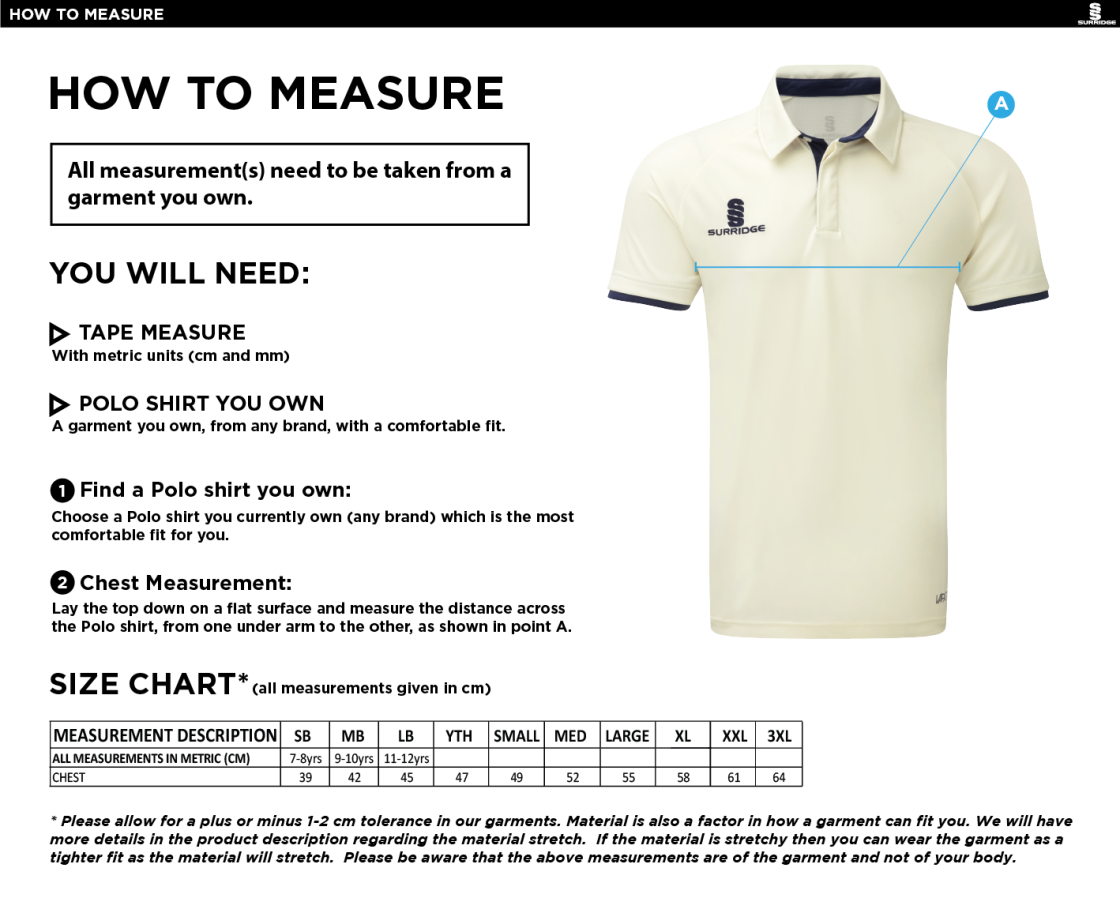 Burnley Belvedere CC Ergo Short Sleeve Playing Shirt - Size Guide