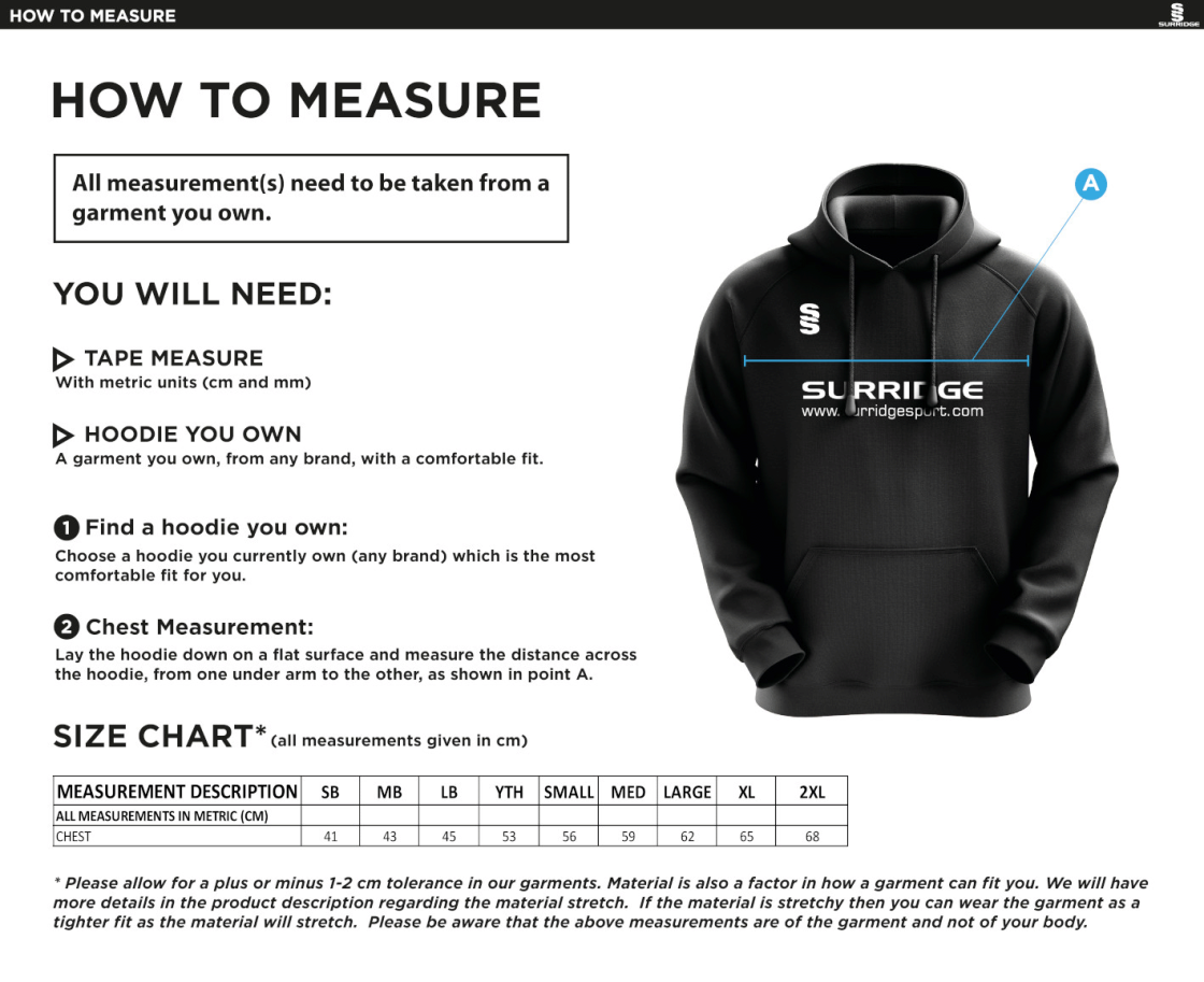 Burnley Belvedere CC Blade Hoody - Black / Emerald / White - Size Guide