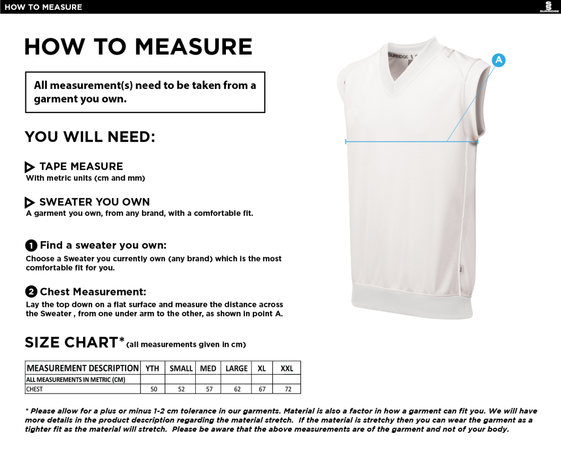 Burnley Belvedere CC Curve Sleeveless Sweater - Size Guide