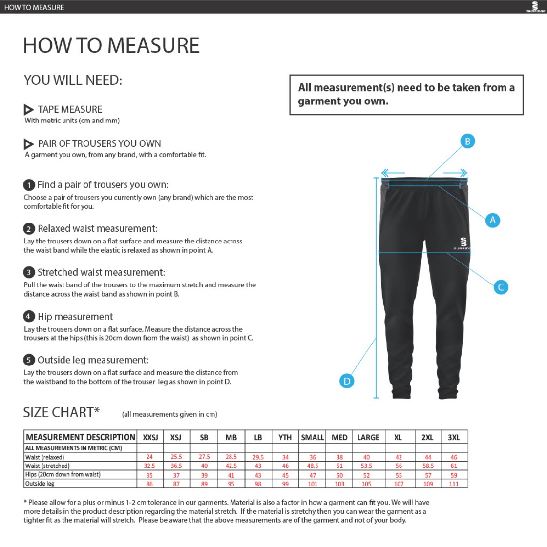 Burnley Belvedere CC Dual Skinny Pants - Navy - Size Guide