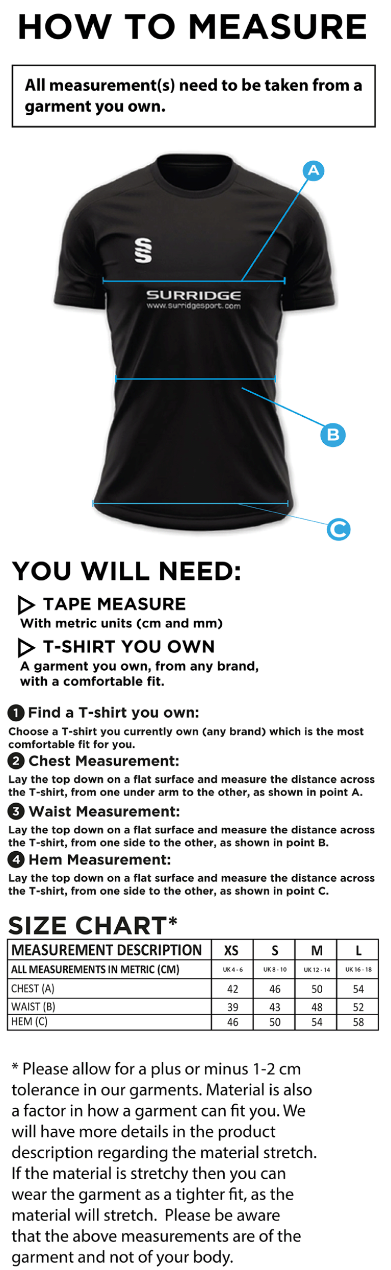 Burnley Belvedere CC Women's Dual Polo Shirt - Black - Size Guide
