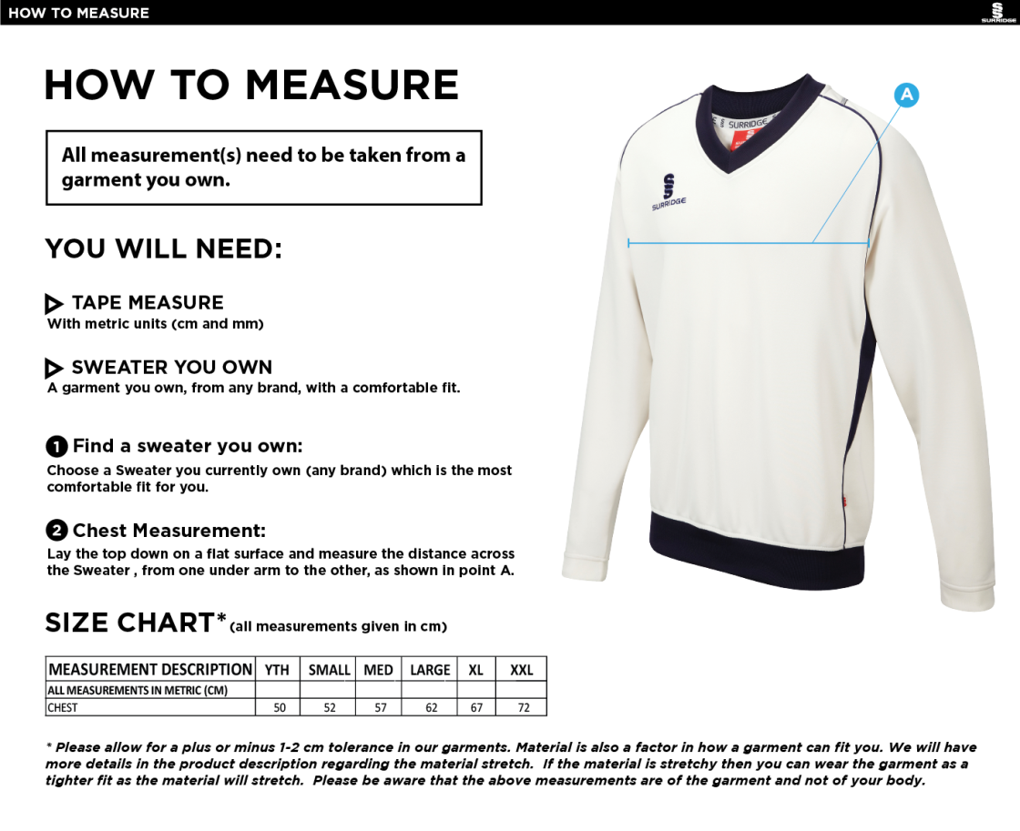 Burnley Belvedere CC Curve Long Sleeve Sweater - Size Guide
